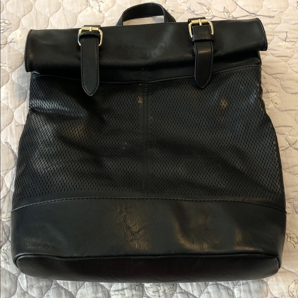 Sleek Black Roll-Top Backpack
